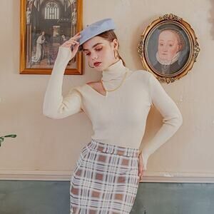 Petite Studio Alia Turtleneck Cutout Sweater Ivory